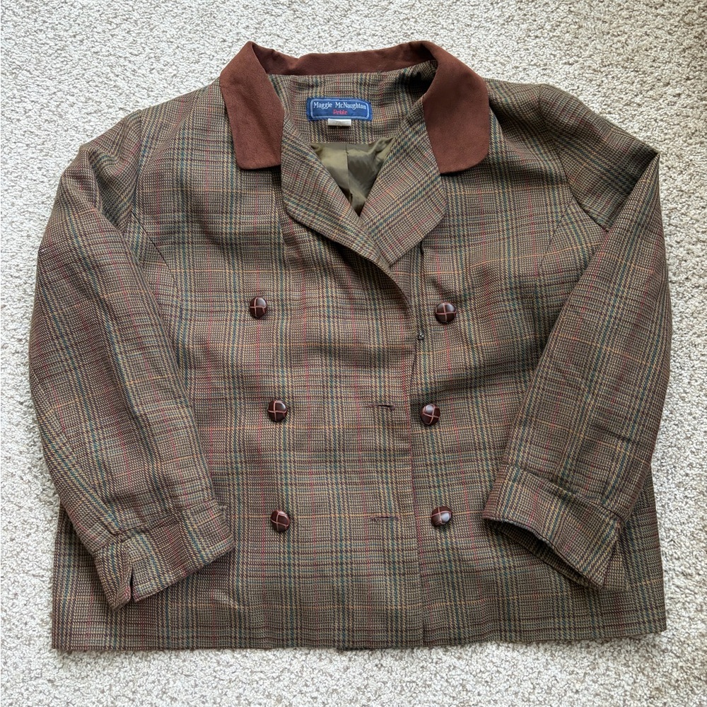 Vintage Boxy Check Plaid Blazer Jacket